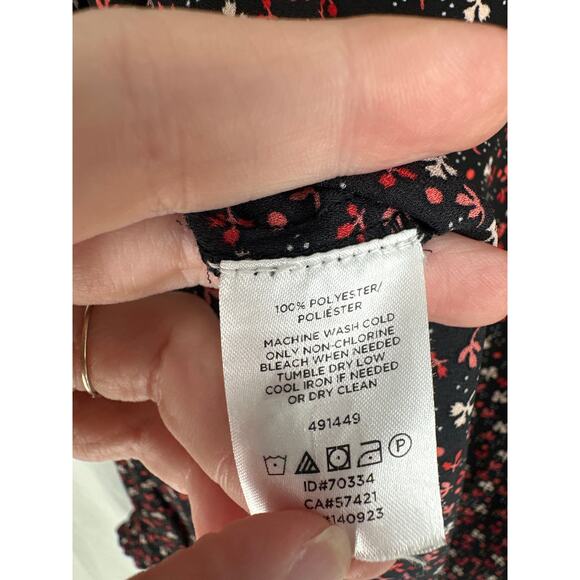 Loft Top Womens XL Black Floral Red Long Sleeve Ruffle Boho Cottagecore V Neck - Picture 6 of 8